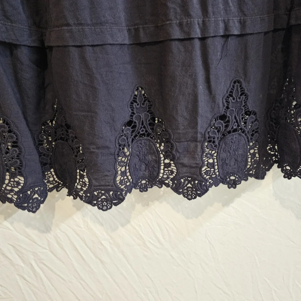 LOGO by Lori Goldstein Cotton Blend Midi Dress Crochet Lace Trim 2X Blue - Picture 3 of 9